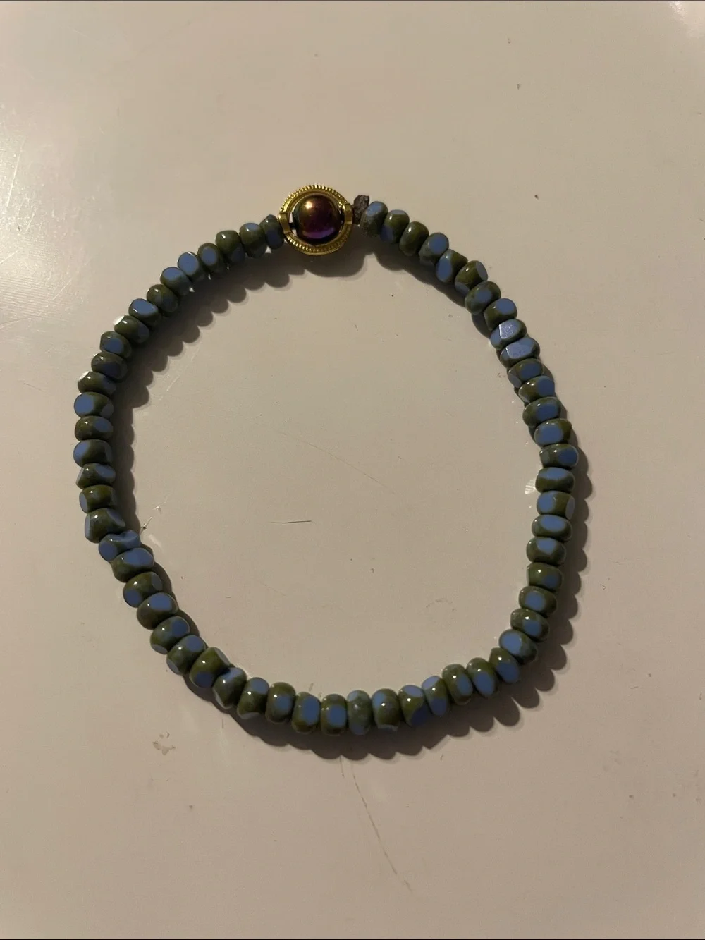 Gold Accent Stretch Bracelet with Blue Beads
